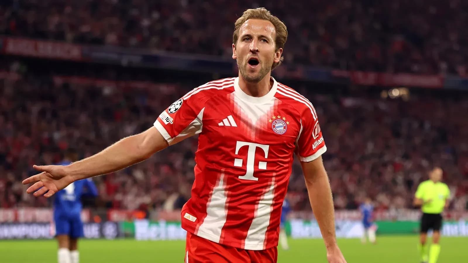 Player celebrating goal in Bayern Munich home match Player celebrating goal in Bayern Munich home match