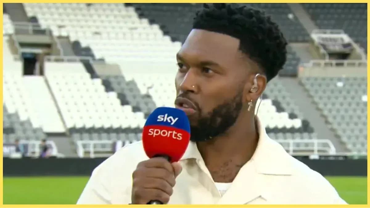 Sportscaster speaking into microphone at stadium Sportscaster speaking into microphone at stadium