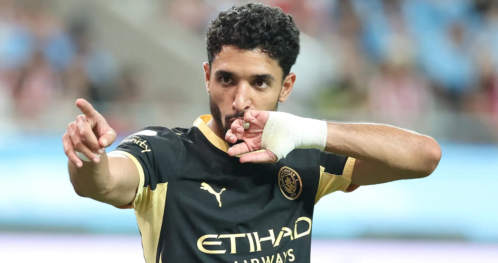 Player celebrating with finger point after scoring Player celebrating with finger point after scoring
