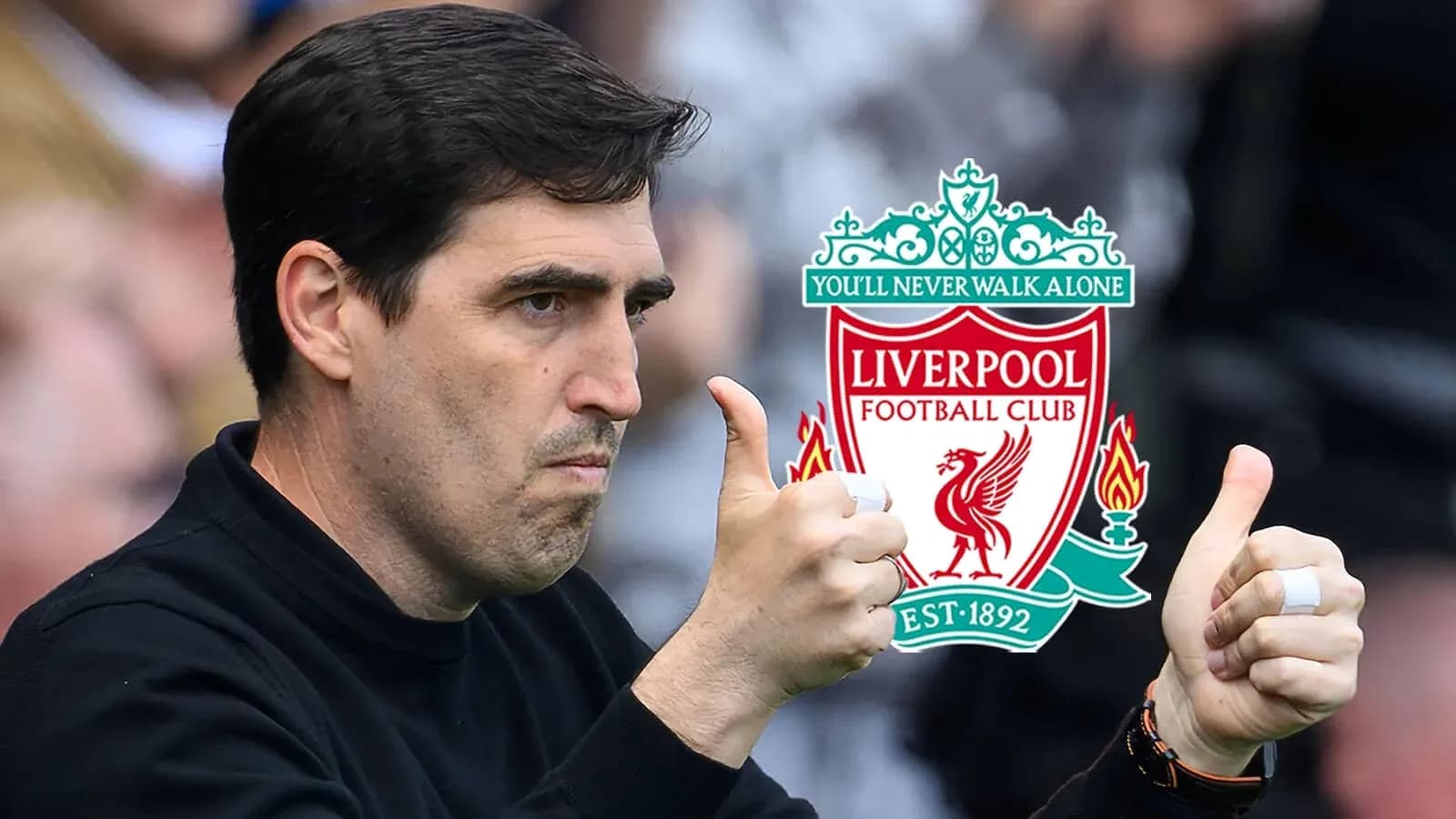 Coach giving thumbs up near Liverpool logo Coach giving thumbs up near Liverpool logo