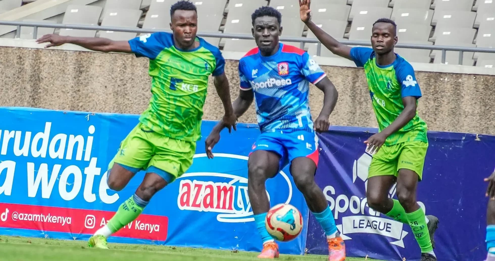 Shabana player dribbling against KCB defenders Shabana player dribbling against KCB defenders