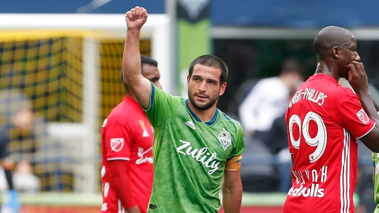 Seattle Sounders player celebrating a goal Seattle Sounders player celebrating a goal
