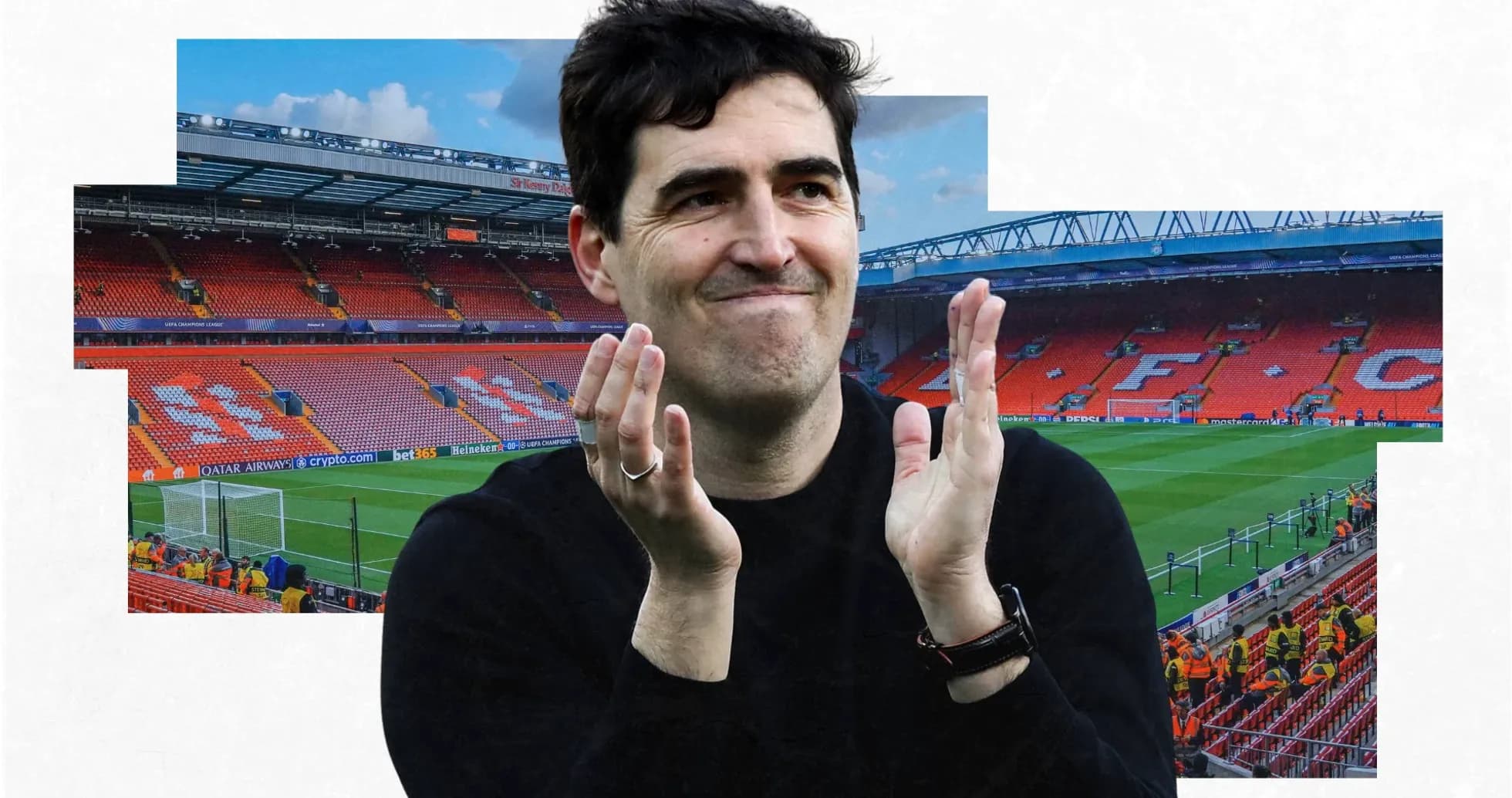 Man applauding in front of empty stadium seats Man applauding in front of empty stadium seats