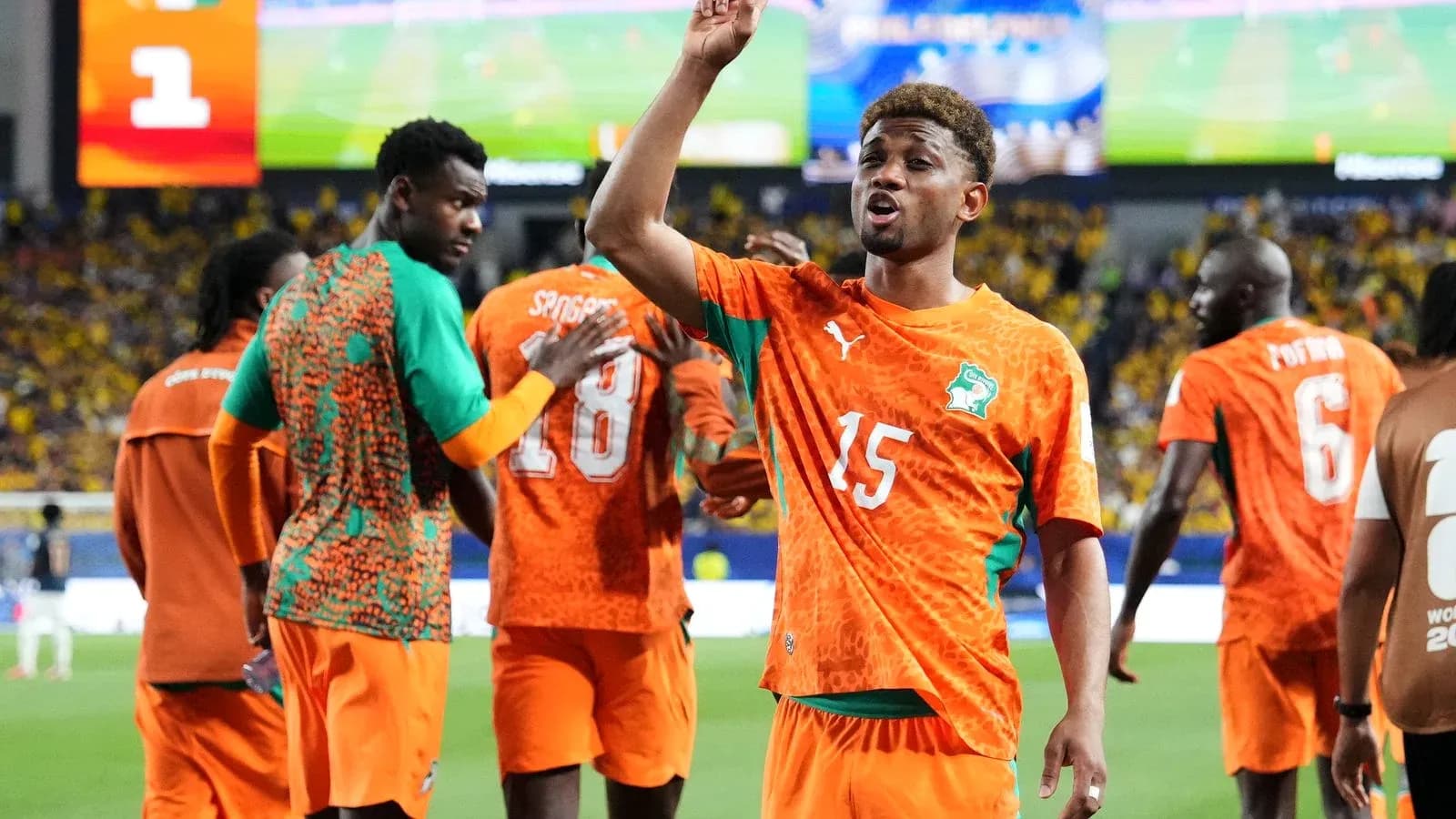 Ivory Coast players celebrating during match Ivory Coast players celebrating during match