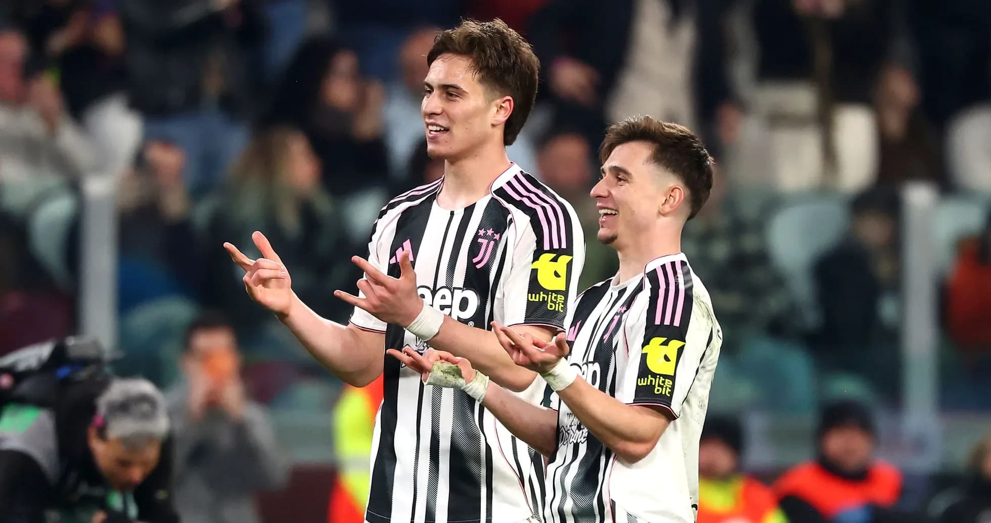 Juventus players celebrating on the pitch Juventus players celebrating on the pitch