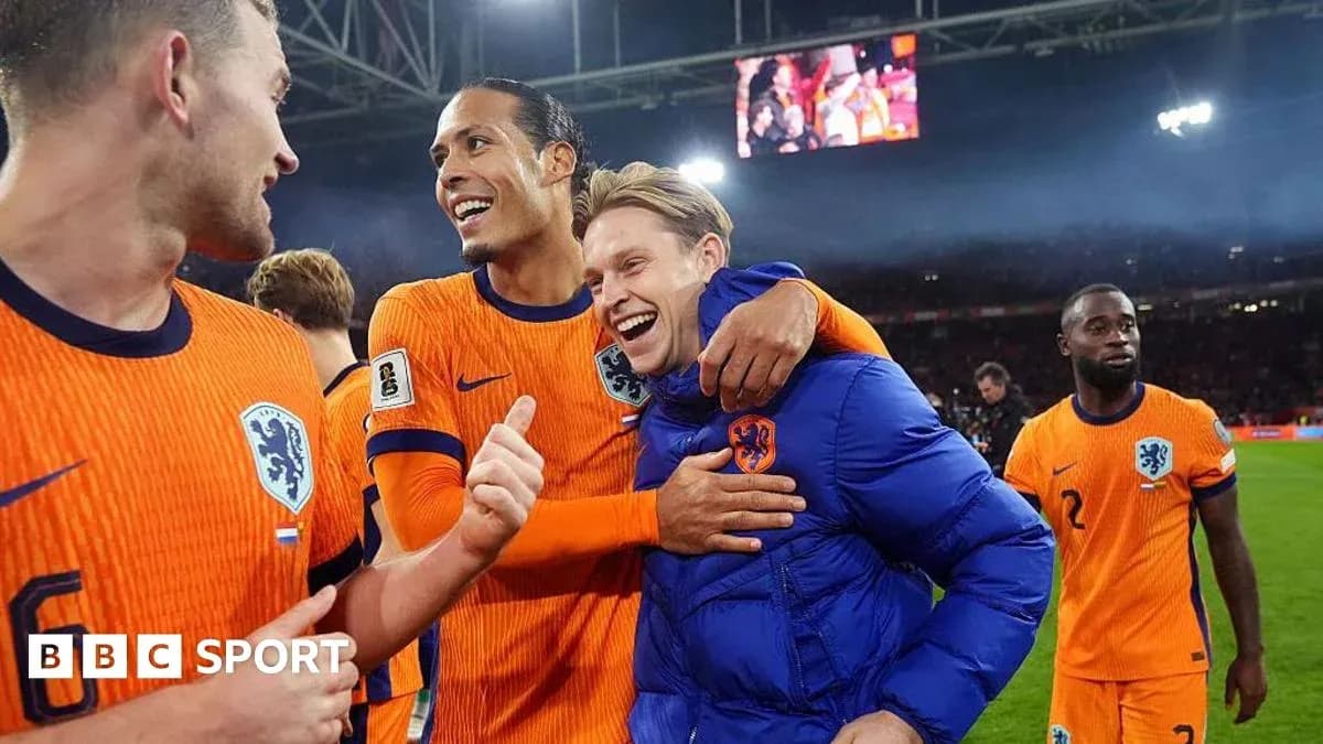 Dutch players celebrating after match victory Dutch players celebrating after match victory