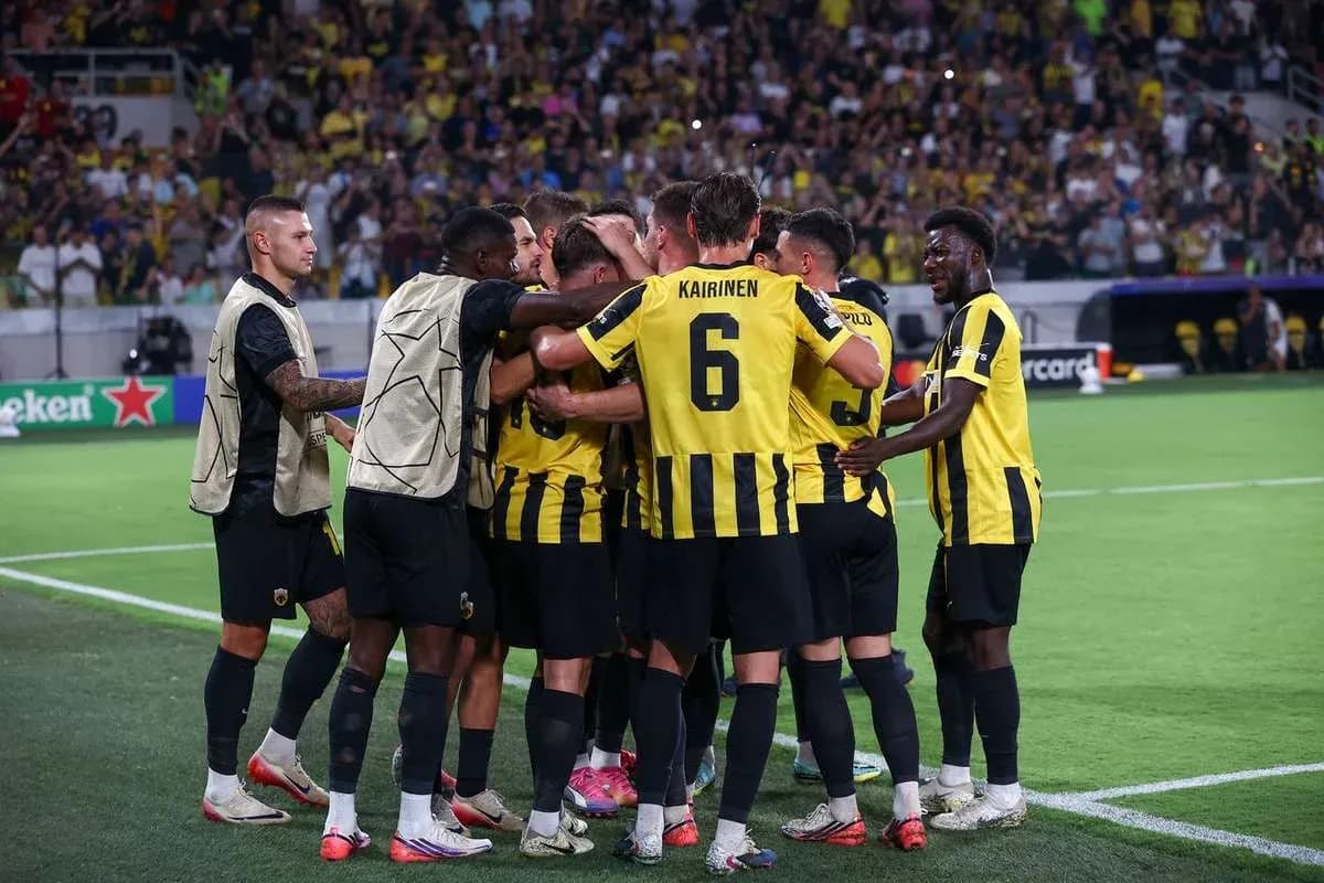 AEK Athens players celebrating a goal AEK Athens players celebrating a goal