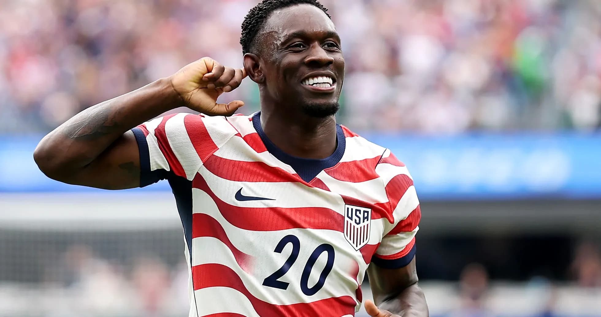 Player celebrating in USA team jersey during match Player celebrating in USA team jersey during match