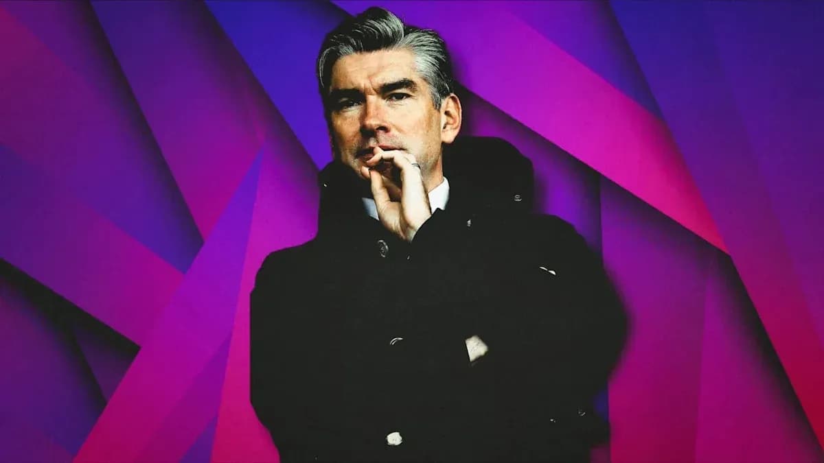 Man in coat posing against colorful background Man in coat posing against colorful background