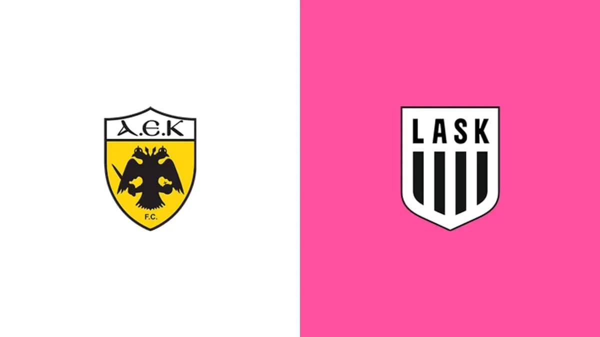 Logos of A.E.K. and LASK on colored backgrounds Logos of A.E.K. and LASK on colored backgrounds