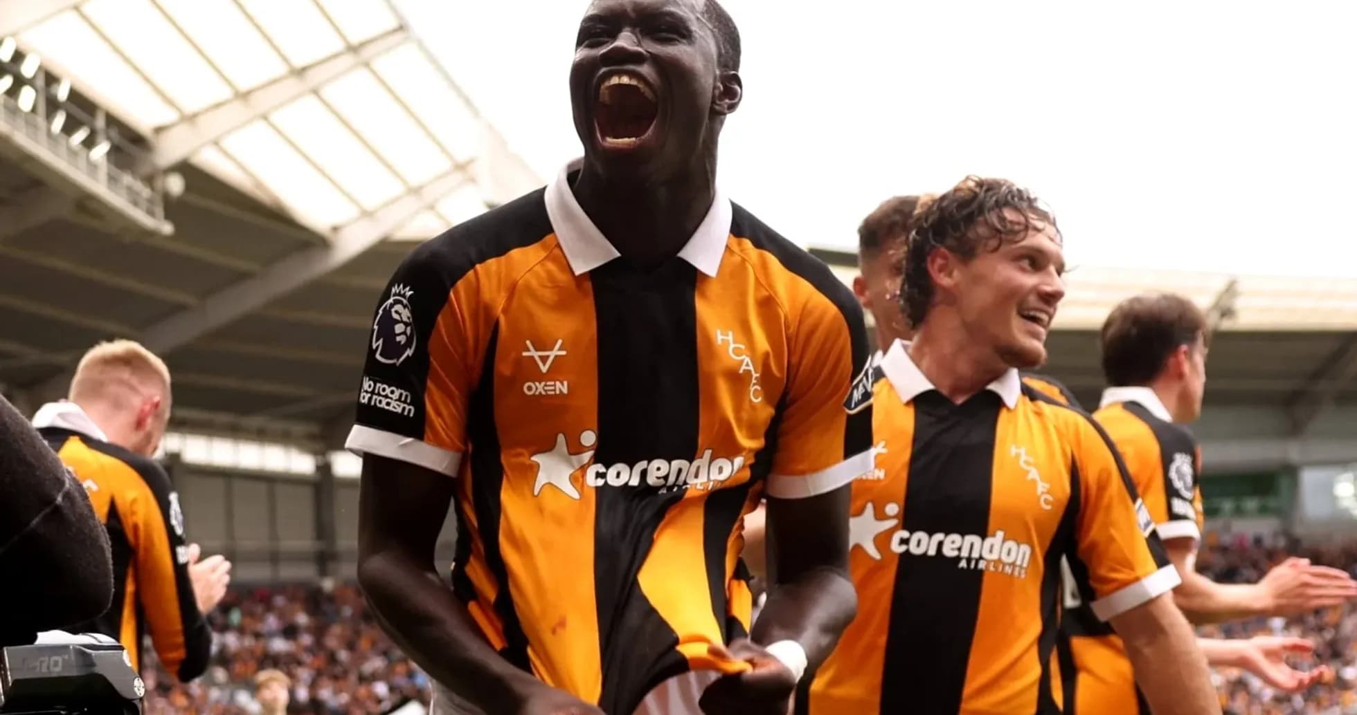 Hull City players celebrating a goal Hull City players celebrating a goal