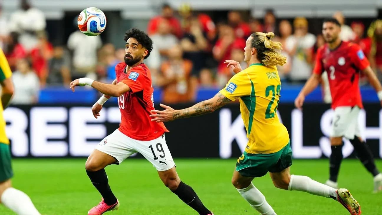 Player 19 from Egypt controls the ball against Australia Player 19 from Egypt controls the ball against Australia