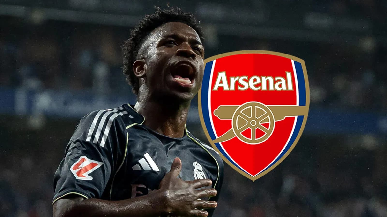Player celebrating with Arsenal logo in background Player celebrating with Arsenal logo in background