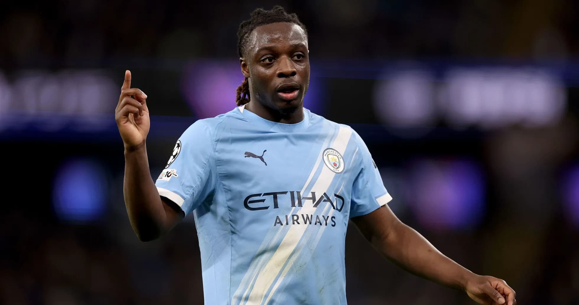 Player gesturing during match in Manchester City kit Player gesturing during match in Manchester City kit