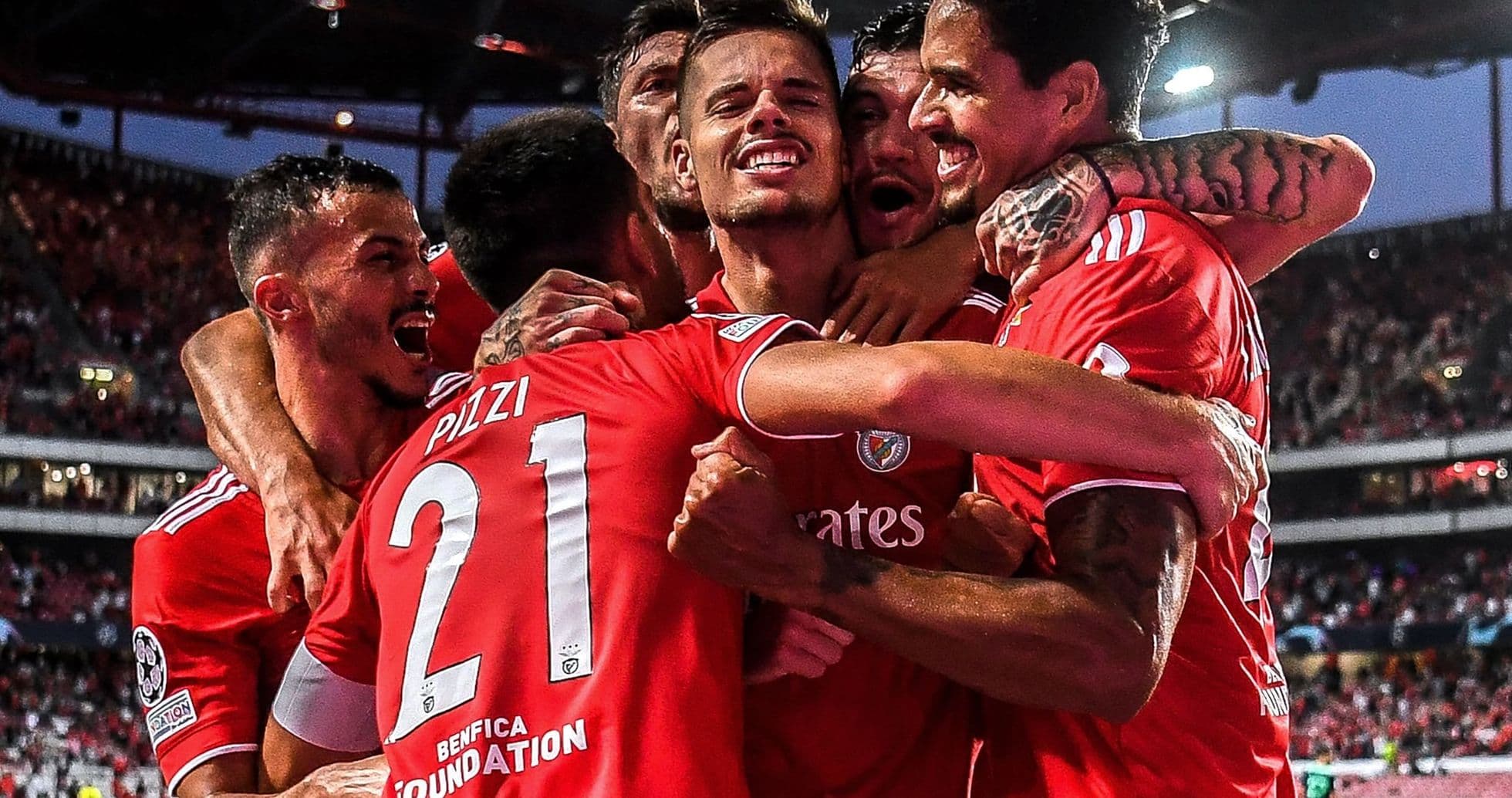 Benfica players celebrating a goal during match Benfica players celebrating a goal during match