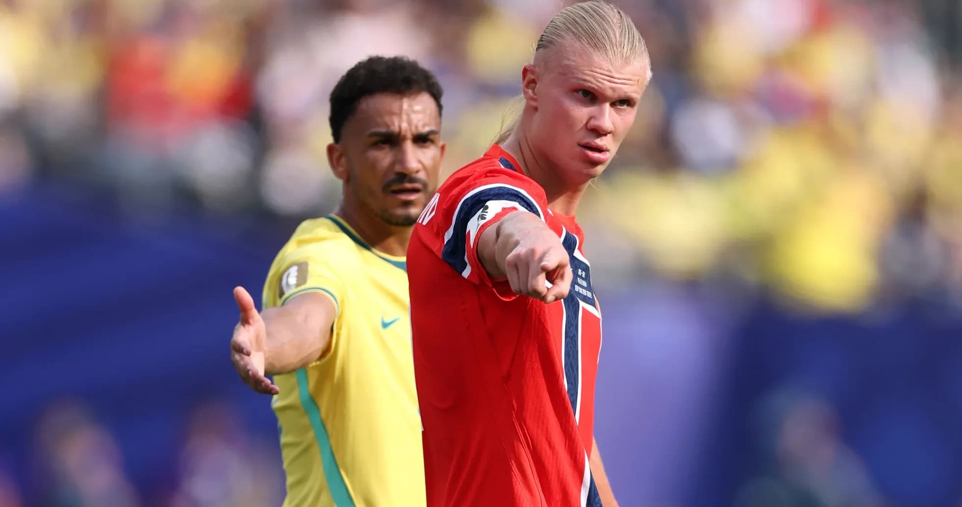 Players arguing during a match between Norway and Brazil Players arguing during a match between Norway and Brazil