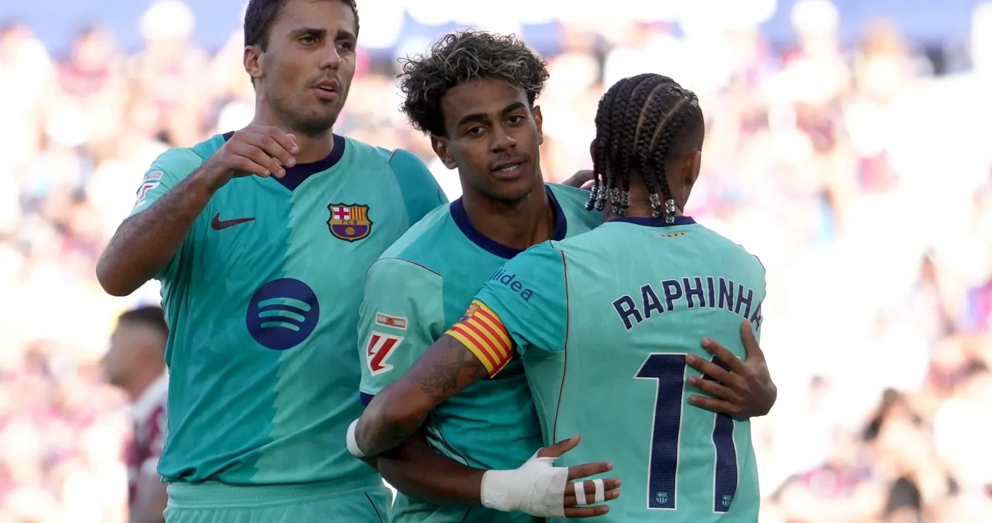 Barcelona players celebrating during La Liga match Barcelona players celebrating during La Liga match