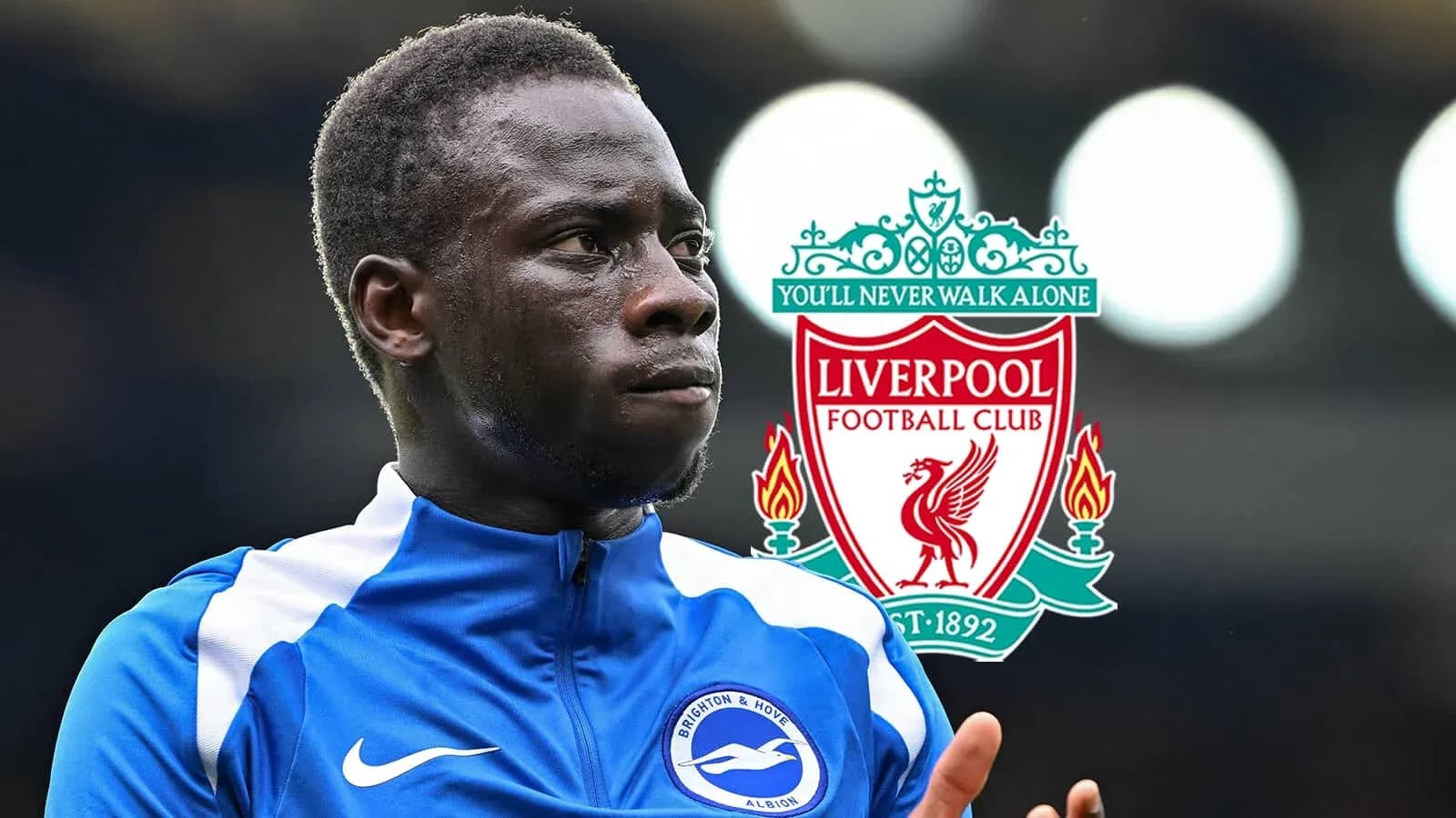 Player in Brighton kit with Liverpool logo background Player in Brighton kit with Liverpool logo background