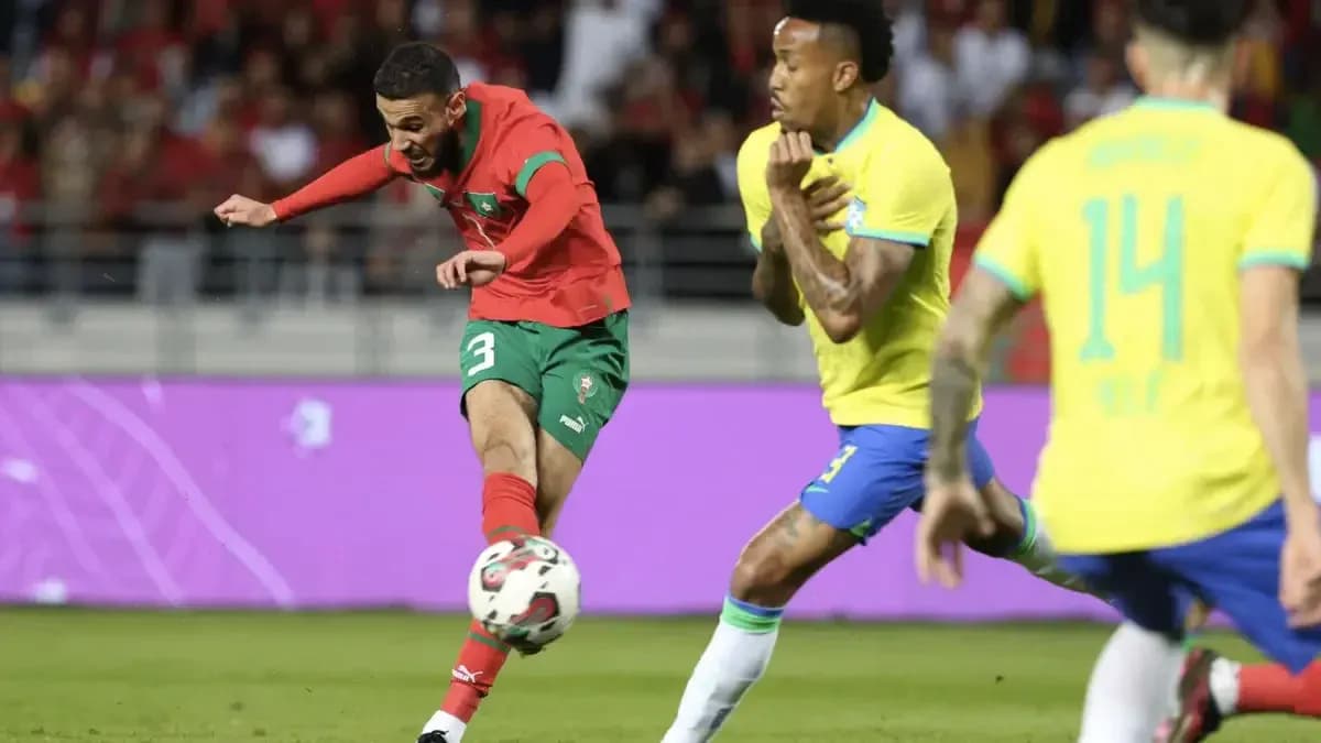 Moroccan player shooting against Brazil Moroccan player shooting against Brazil