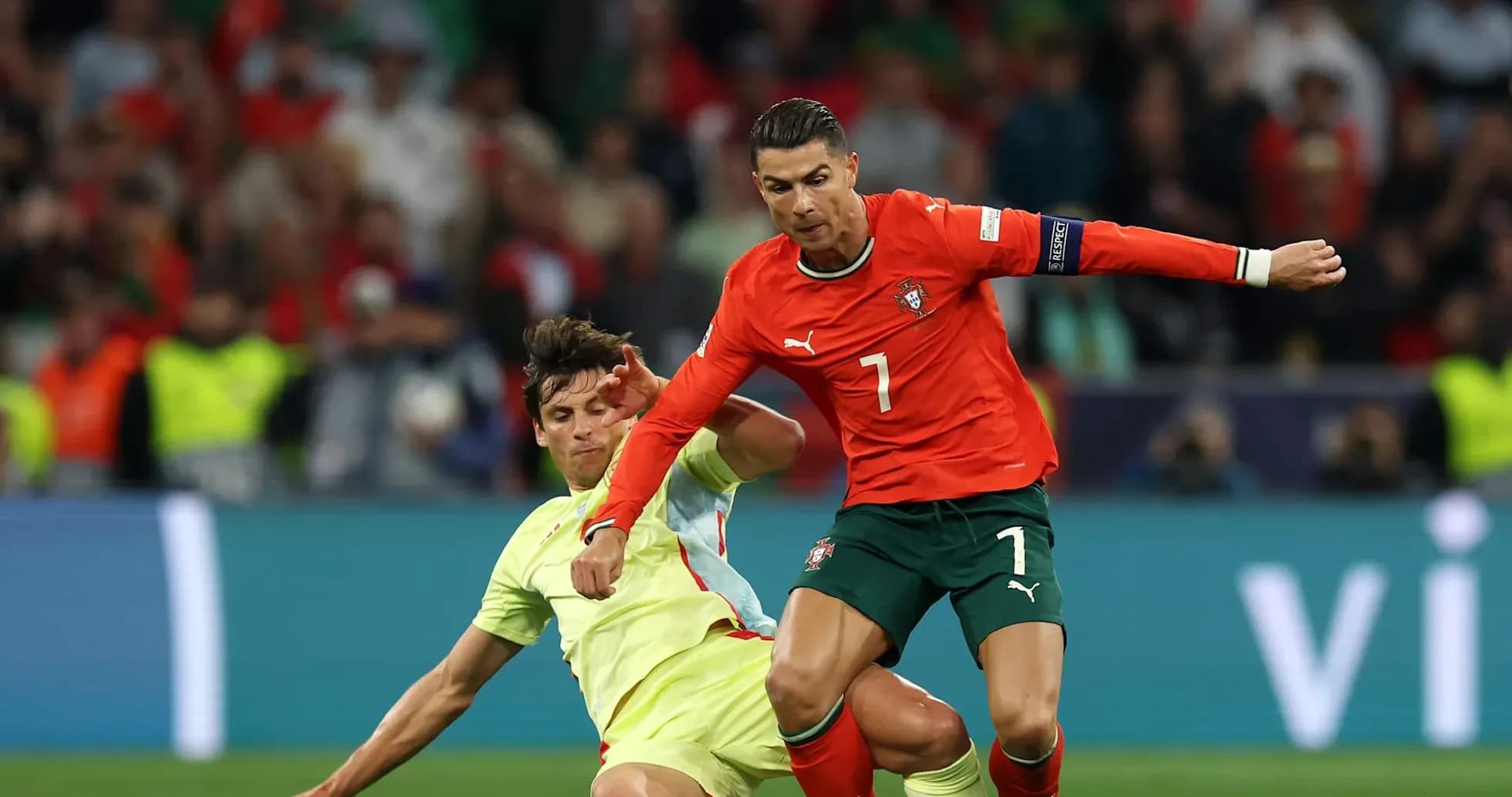 Cristiano Ronaldo evading a tackle during match Cristiano Ronaldo evading a tackle during match