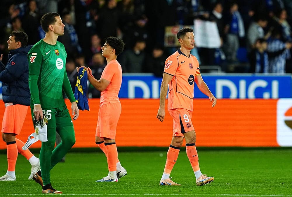 Barcelona players leaving the pitch after match Barcelona players leaving the pitch after match