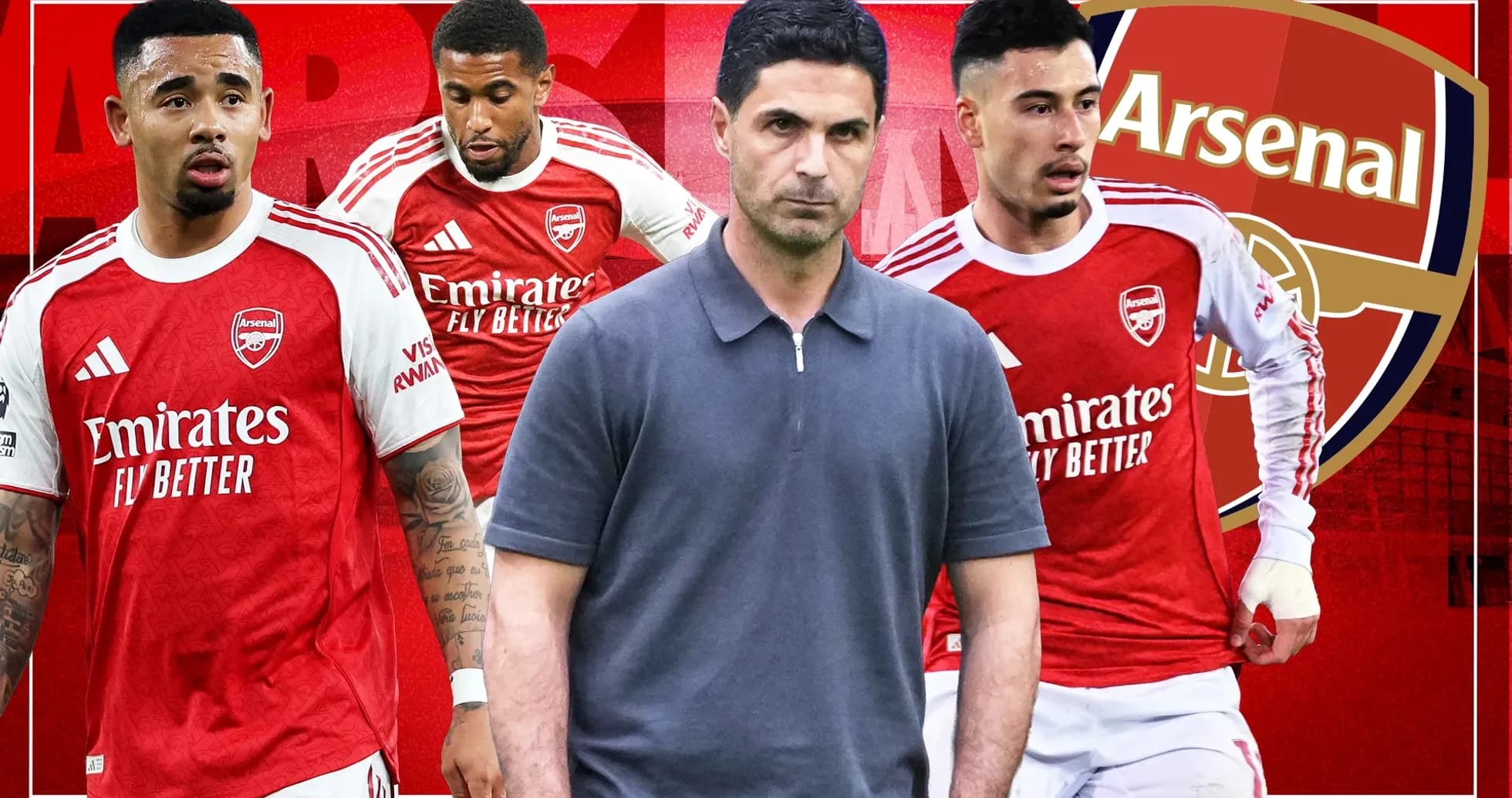 Arsenal players and manager posing with club logo Arsenal players and manager posing with club logo