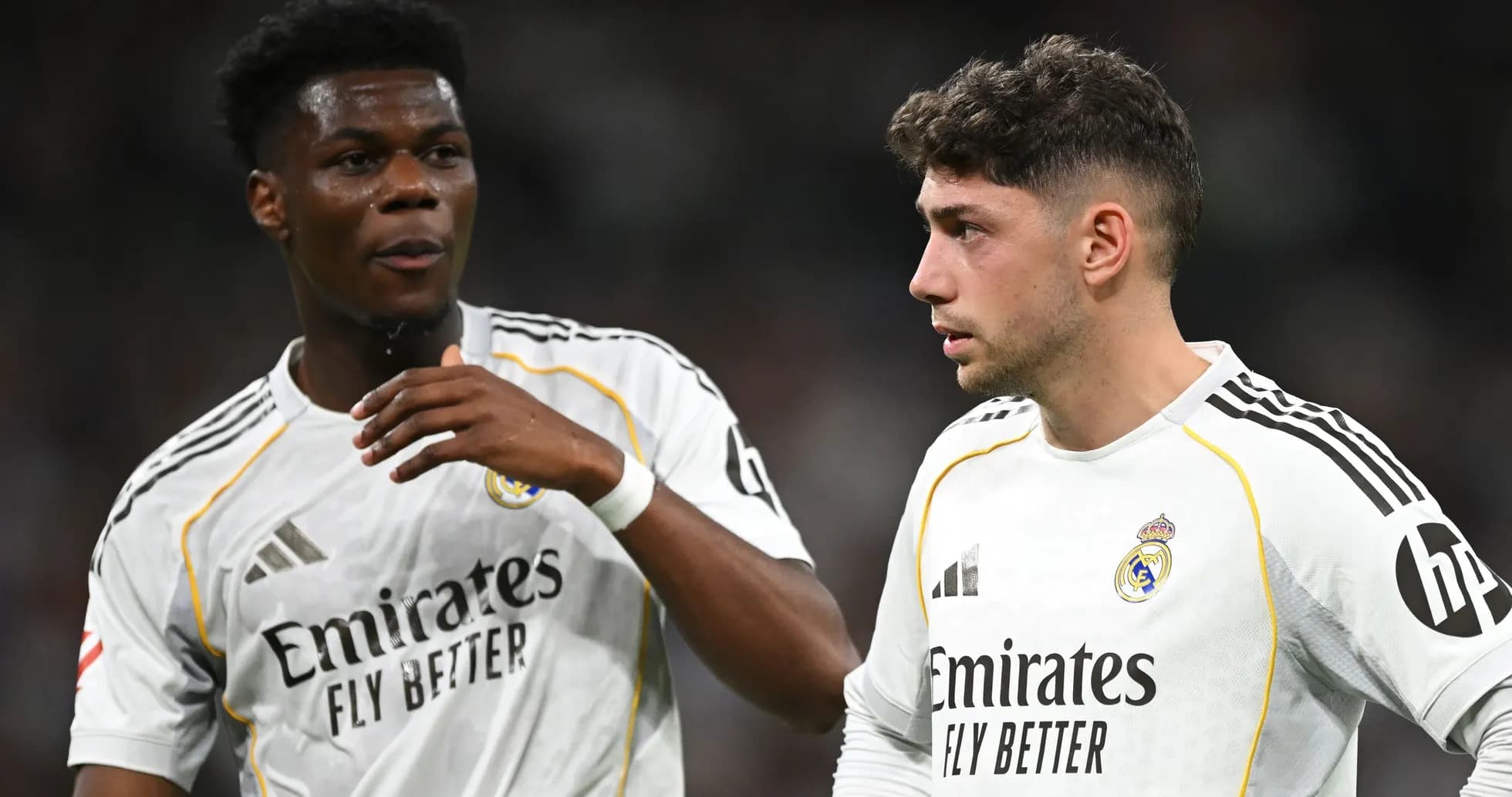 Two Real Madrid players discussing during a match Two Real Madrid players discussing during a match