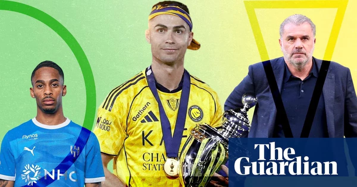 Three football figures in action poses with trophies Three football figures in action poses with trophies