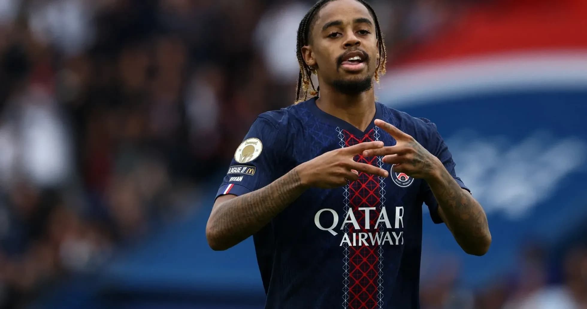 Player gesturing during match for Paris Saint-Germain Player gesturing during match for Paris Saint-Germain