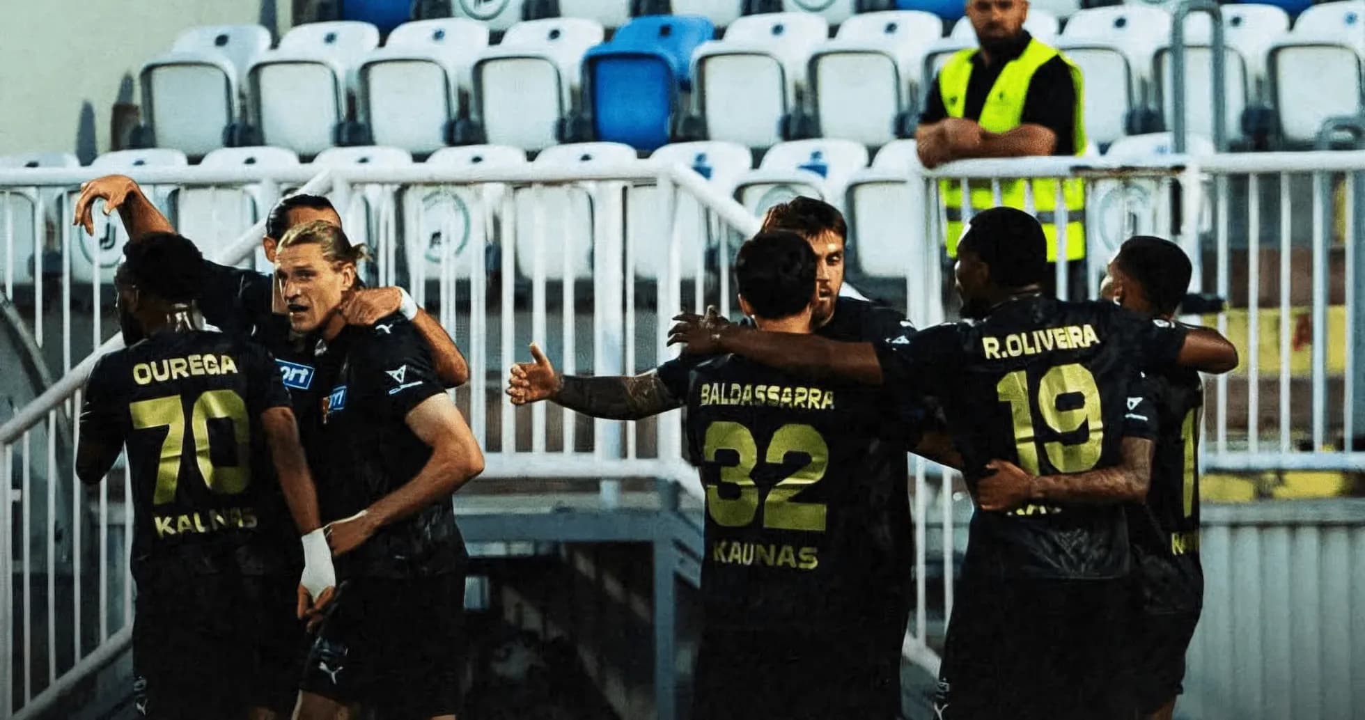 Players celebrating a goal during Klaksvik match Players celebrating a goal during Klaksvik match