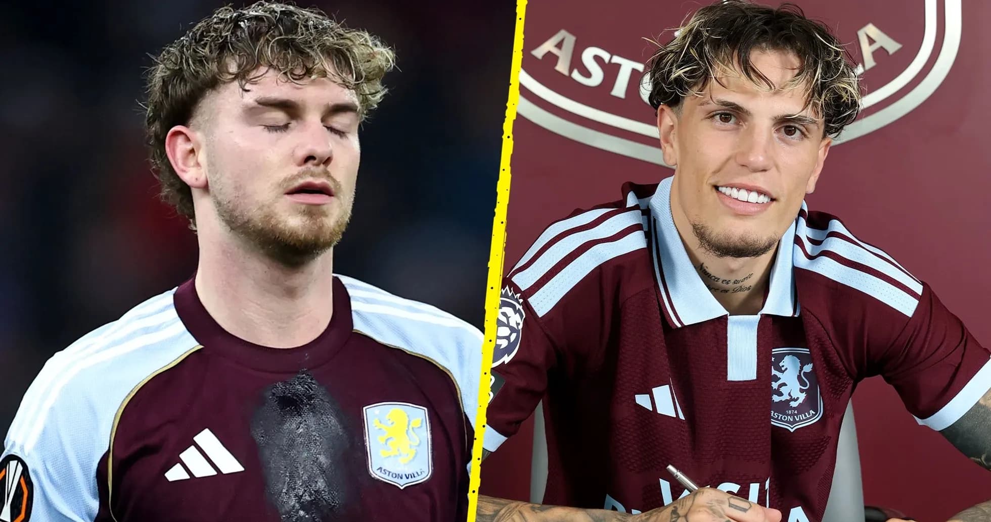 Aston Villa player during match and signing contract Aston Villa player during match and signing contract