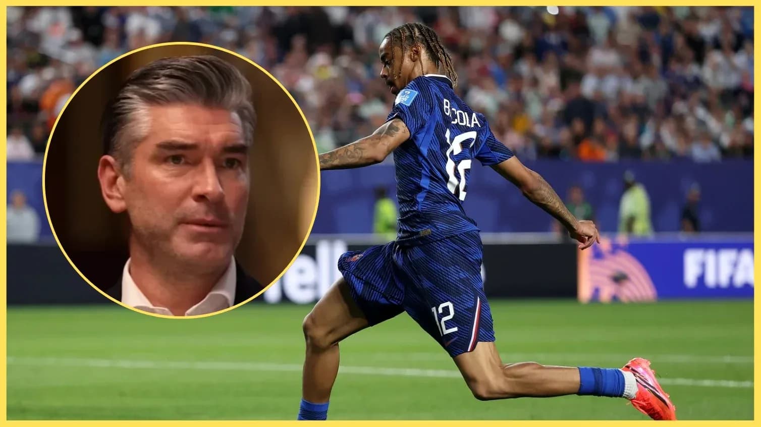 Player running on field during FIFA match Player running on field during FIFA match