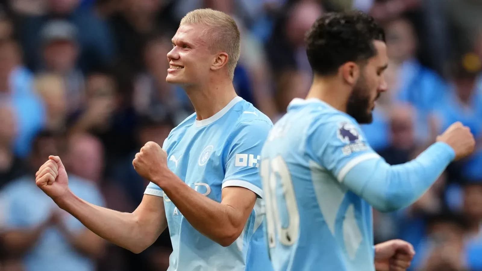 Player celebrating a goal during Manchester City match Player celebrating a goal during Manchester City match