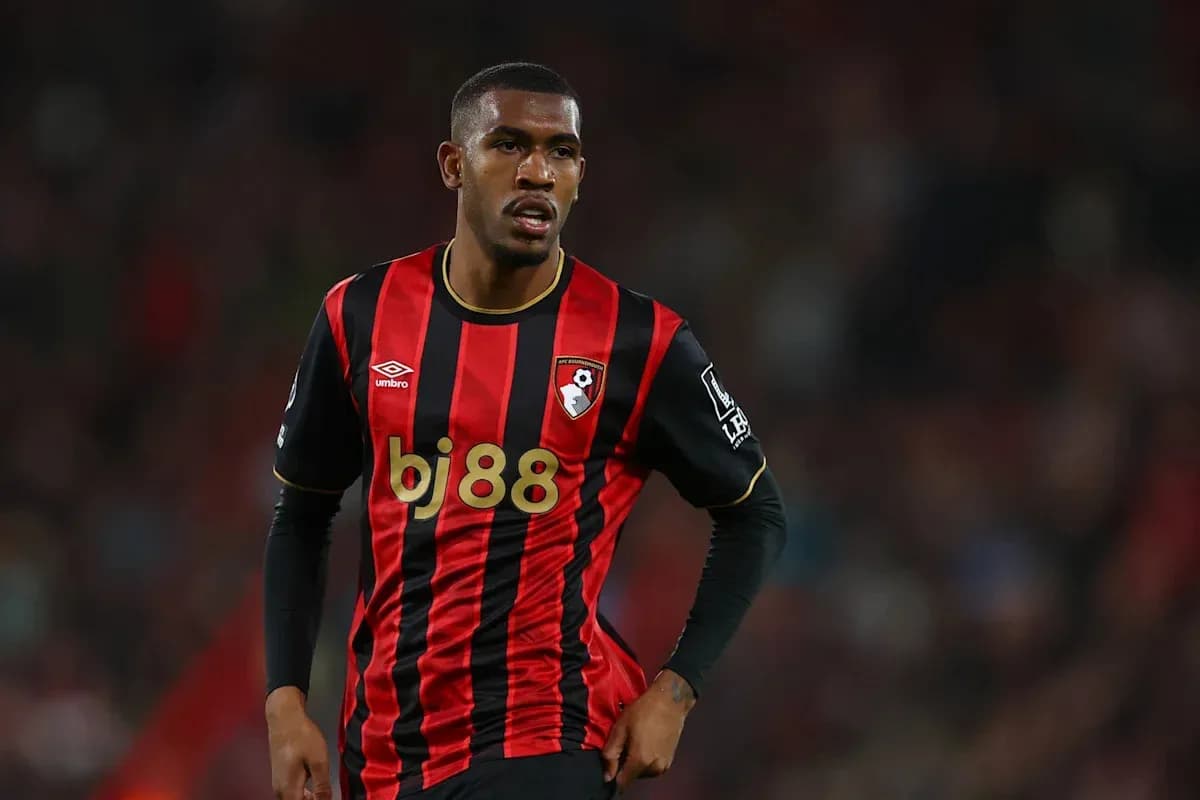 Player in Bournemouth's black and red striped jersey Player in Bournemouth's black and red striped jersey