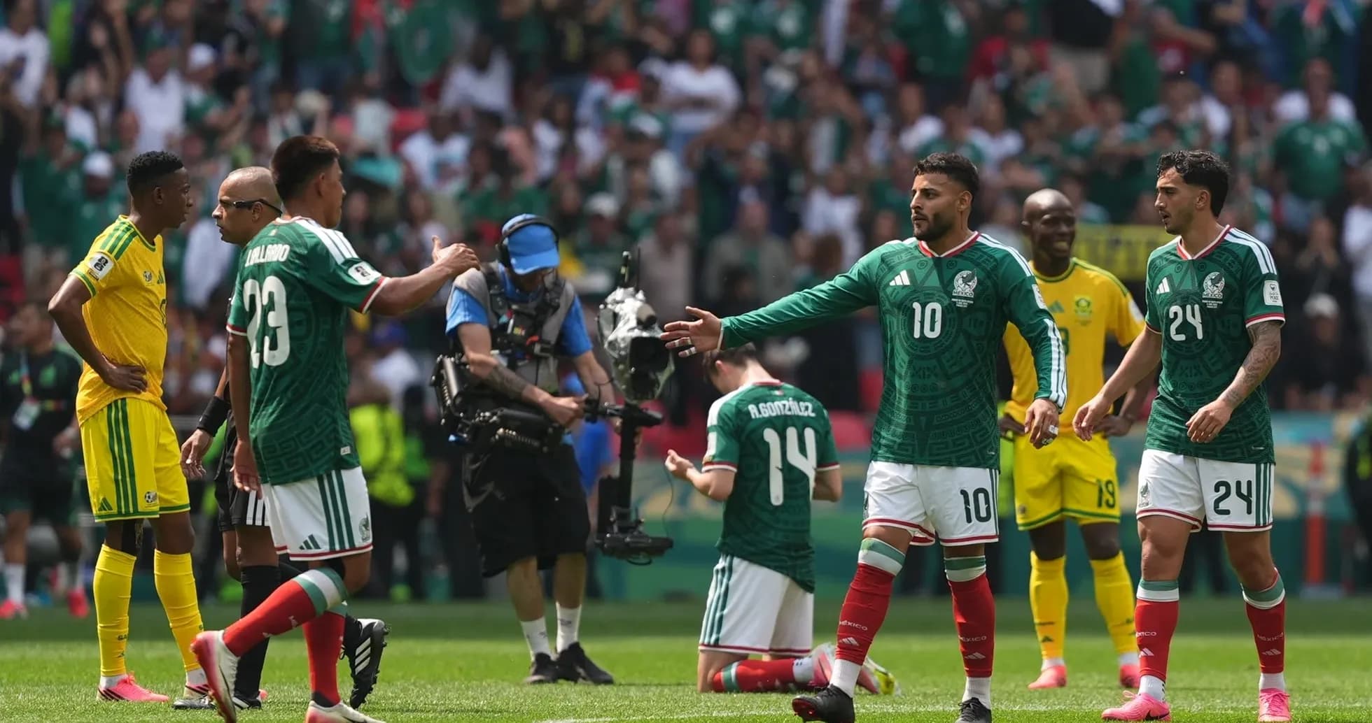 Mexico players celebrating during World Cup match Mexico players celebrating during World Cup match