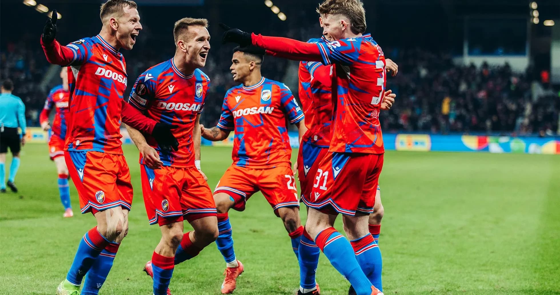 Players celebrating goal during Plzen match Players celebrating goal during Plzen match