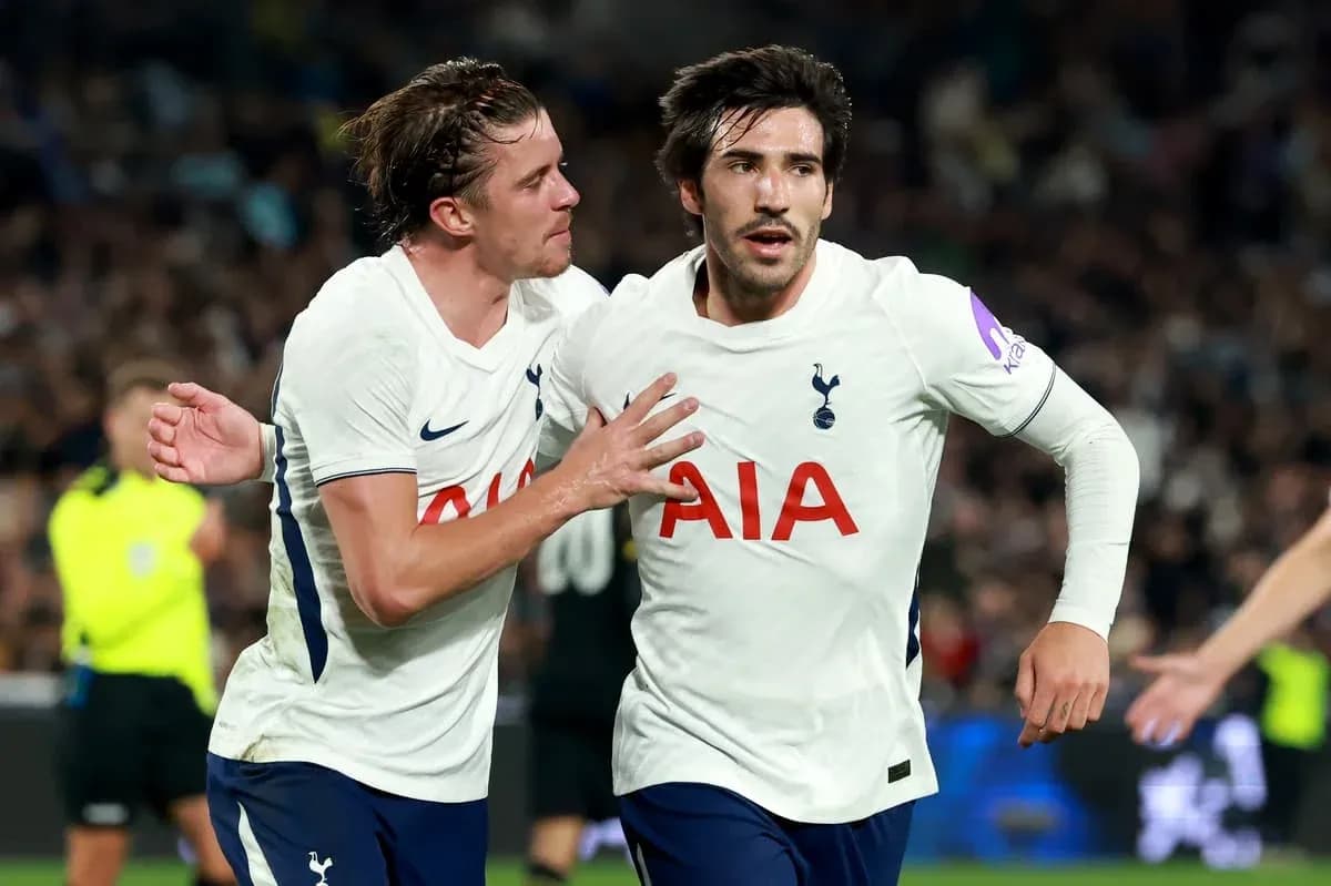 Tottenham players celebrating a goal during match Tottenham players celebrating a goal during match