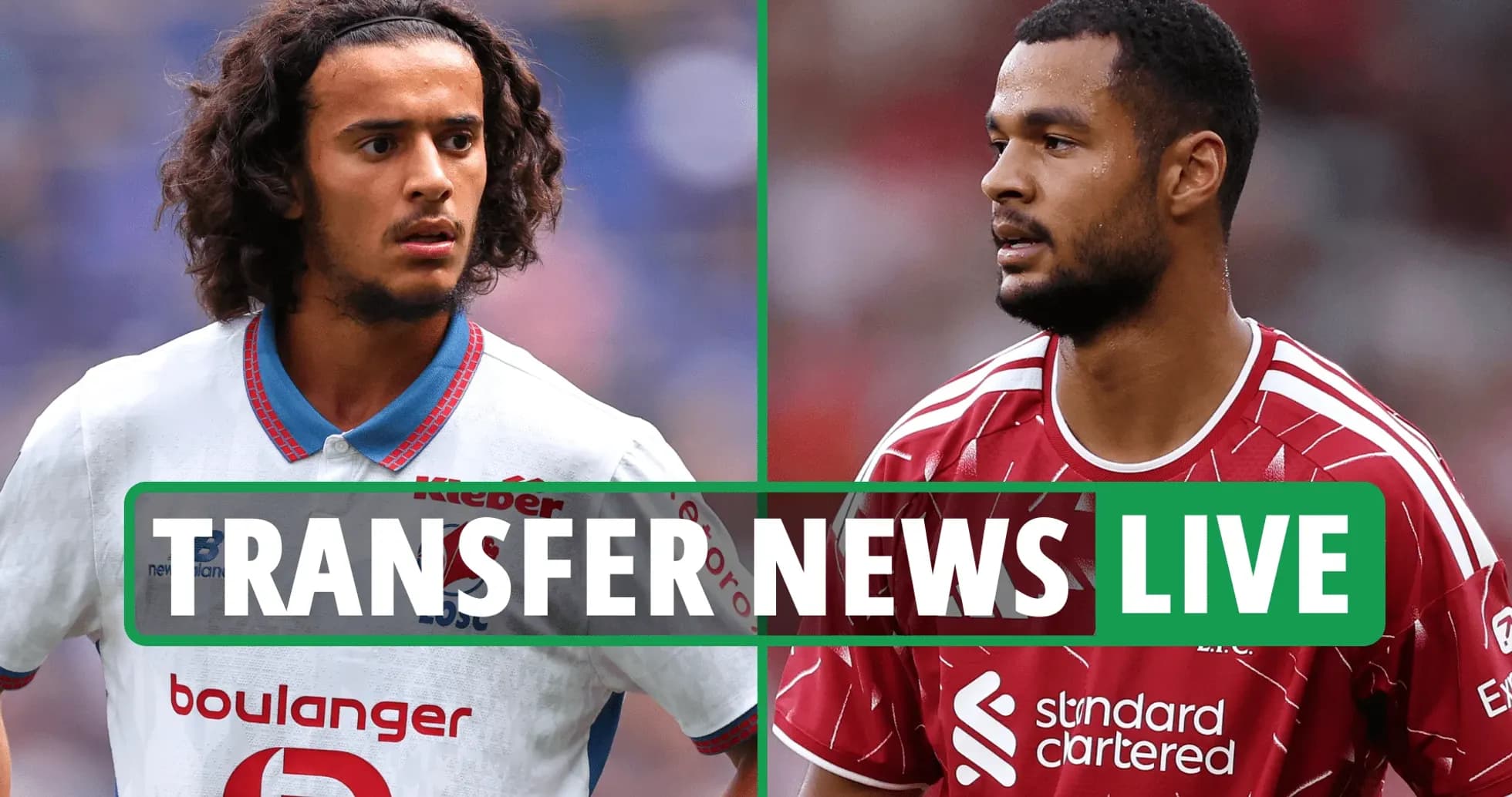 Two football players during transfer news segment Two football players during transfer news segment